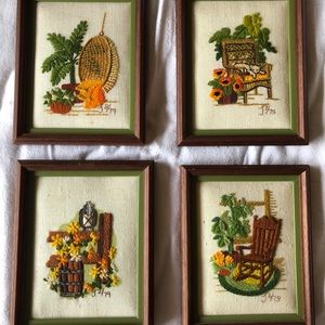 Vintage Framed Embroidered Art